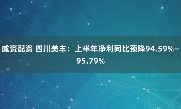 威资配资 四川美丰：上半年净利同比预降94.59%—95.79%